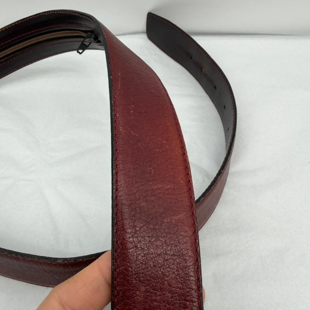 Full Grain Cowhide Brown Leather Money Belt Zipper Secret Pocket Size 36